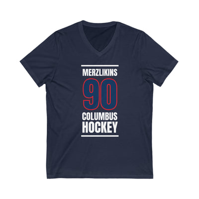 Merzlikins 90 Columbus Hockey Union Blue Vertical Design Unisex V-Neck Tee