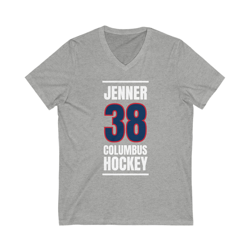 Jenner 38 Columbus Hockey Union Blue Vertical Design Unisex V-Neck Tee