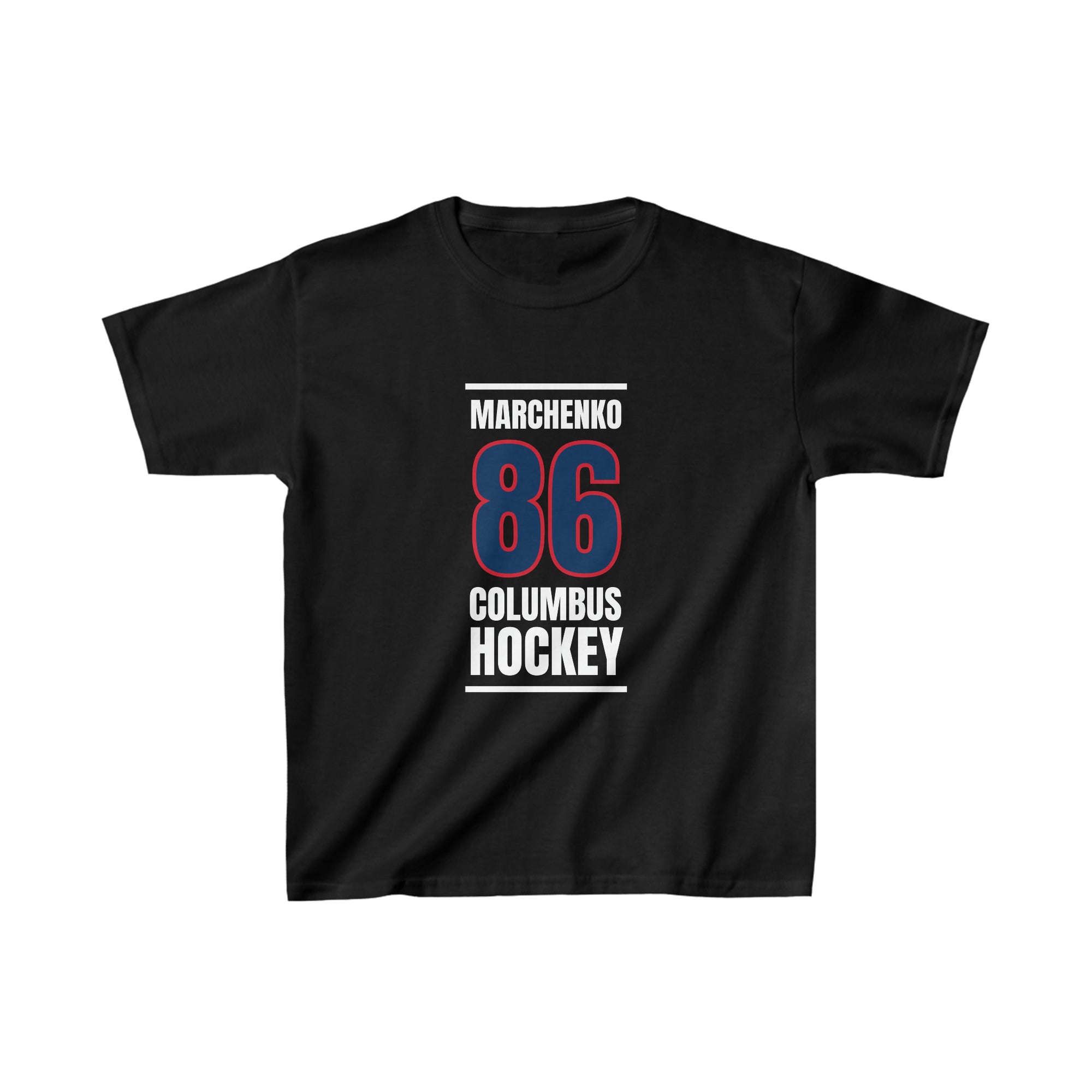 Marchenko 86 Columbus Hockey Union Blue Vertical Design Kids Tee