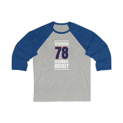 Severson 78 Columbus Hockey Union Blue Vertical Design Unisex Tri-Blend 3/4 Sleeve Raglan Baseball Shirt