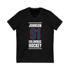 Johnson 91 Columbus Hockey Union Blue Vertical Design Unisex V-Neck Tee