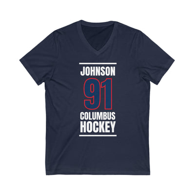 Johnson 91 Columbus Hockey Union Blue Vertical Design Unisex V-Neck Tee