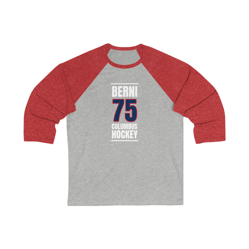Berni 75 Columbus Hockey Union Blue Vertical Design Unisex Tri-Blend 3/4 Sleeve Raglan Baseball Shirt