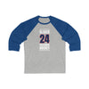 Olivier 24 Columbus Hockey Union Blue Vertical Design Unisex Tri-Blend 3/4 Sleeve Raglan Baseball Shirt