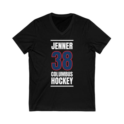 Jenner 38 Columbus Hockey Union Blue Vertical Design Unisex V-Neck Tee