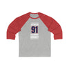 Johnson 91 Columbus Hockey Union Blue Vertical Design Unisex Tri-Blend 3/4 Sleeve Raglan Baseball Shirt