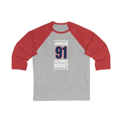 Johnson 91 Columbus Hockey Union Blue Vertical Design Unisex Tri-Blend 3/4 Sleeve Raglan Baseball Shirt