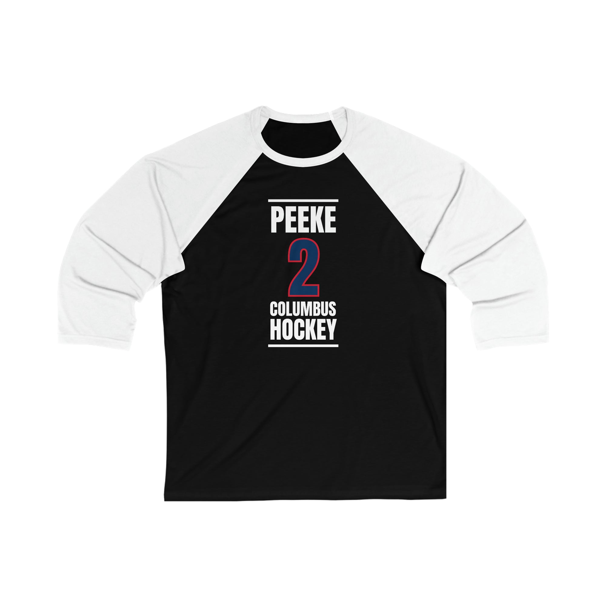 Peeke 2 Columbus Hockey Union Blue Vertical Design Unisex Tri-Blend 3/4 Sleeve Raglan Baseball Shirt