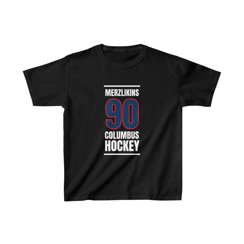 Merzlikins 90 Columbus Hockey Union Blue Vertical Design Kids Tee