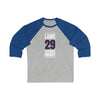 Laine 29 Columbus Hockey Union Blue Vertical Design Unisex Tri-Blend 3/4 Sleeve Raglan Baseball Shirt