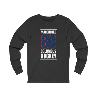 Marchenko 86 Columbus Hockey Union Blue Vertical Design Unisex Jersey Long Sleeve Shirt