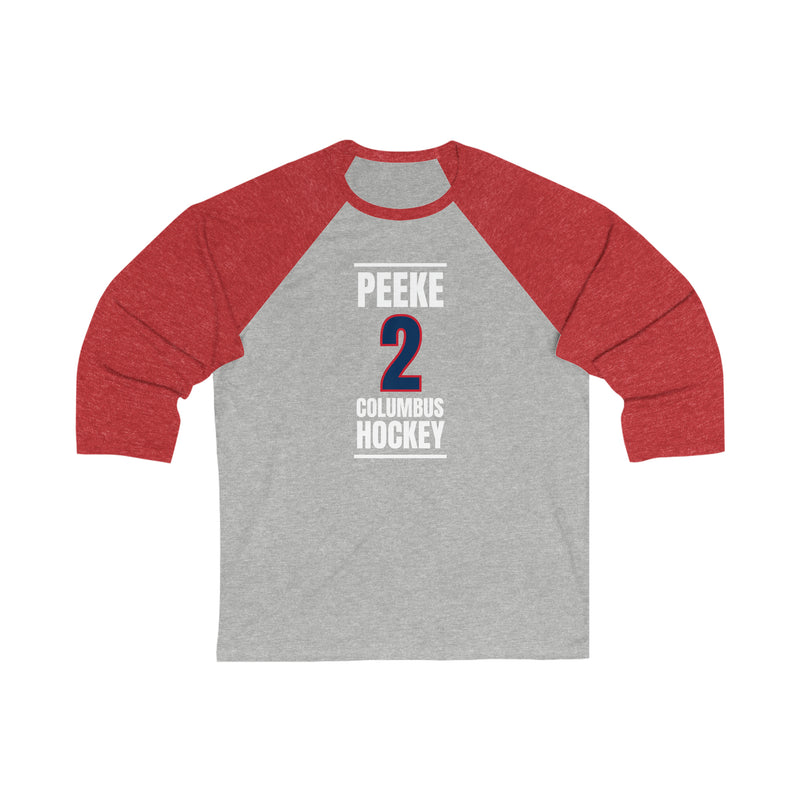 Peeke 2 Columbus Hockey Union Blue Vertical Design Unisex Tri-Blend 3/4 Sleeve Raglan Baseball Shirt