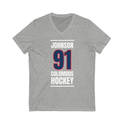 Johnson 91 Columbus Hockey Union Blue Vertical Design Unisex V-Neck Tee