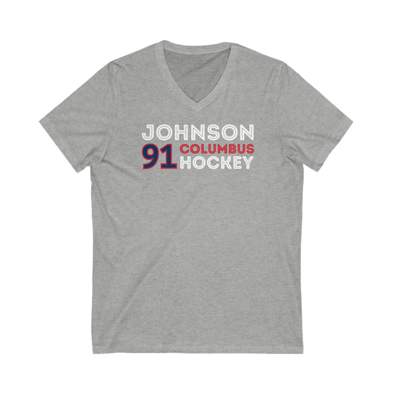 Johnson 91 Columbus Hockey Grafitti Wall Design Unisex V-Neck Tee