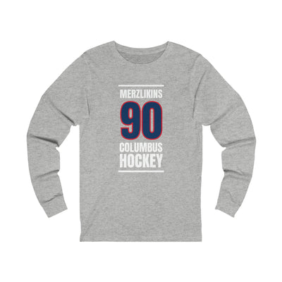 Merzlikins 90 Columbus Hockey Union Blue Vertical Design Unisex Jersey Long Sleeve Shirt