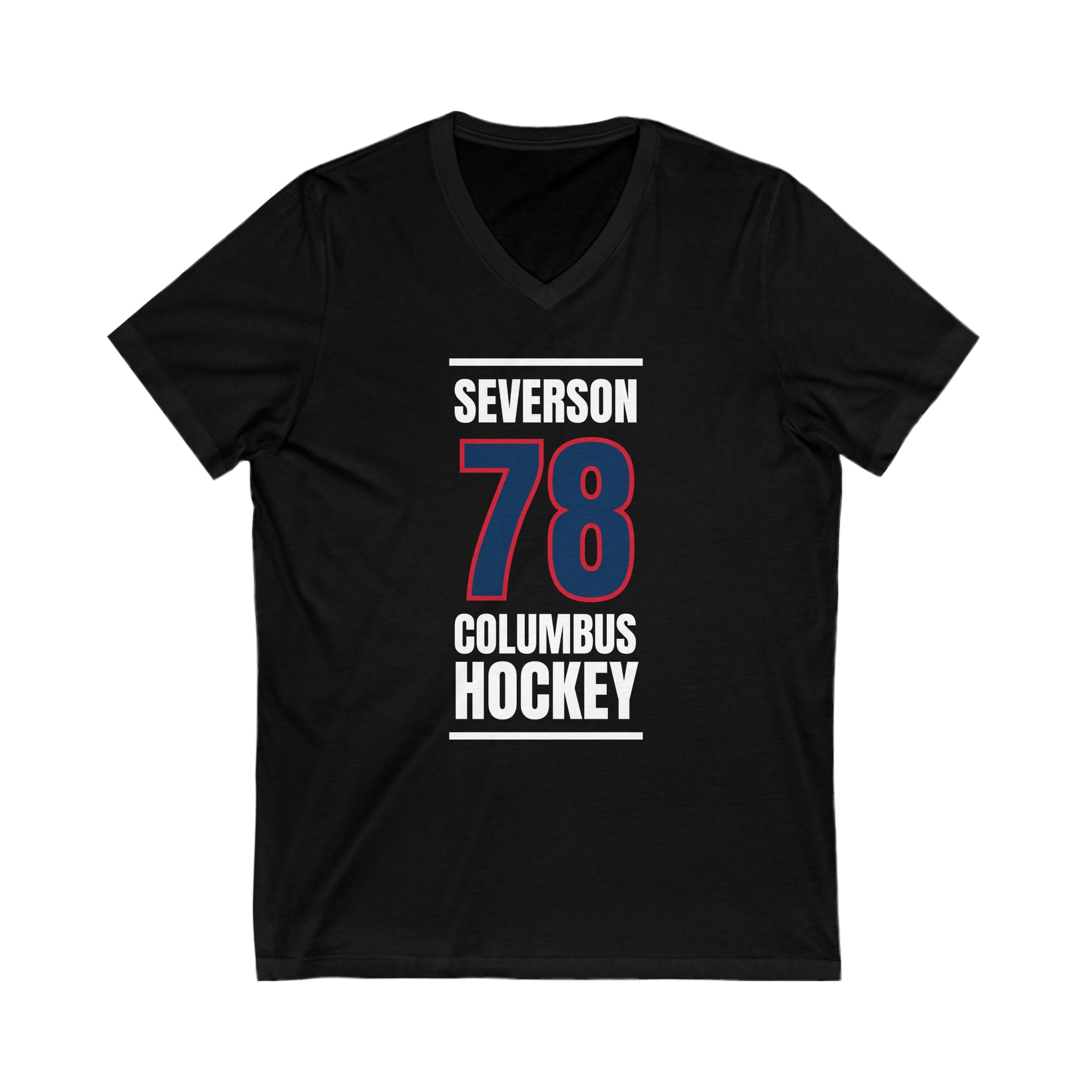 Severson 78 Columbus Hockey Union Blue Vertical Design Unisex V-Neck Tee