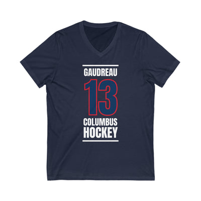 Gaudreau 13 Columbus Hockey Union Blue Vertical Design Unisex V-Neck Tee