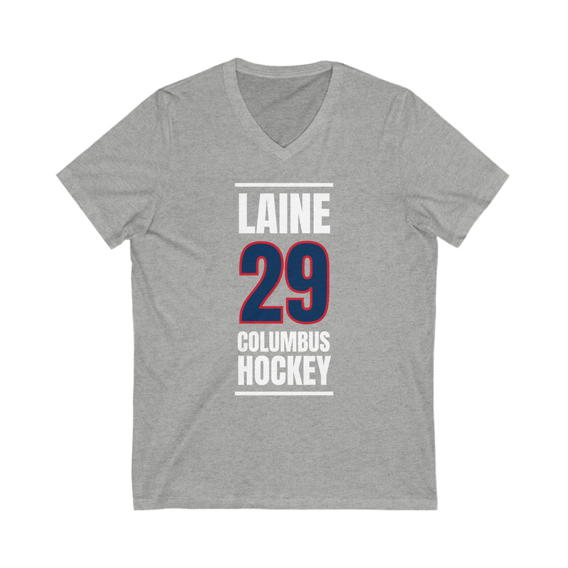 Laine 29 Columbus Hockey Union Blue Vertical Design Unisex V-Neck Tee