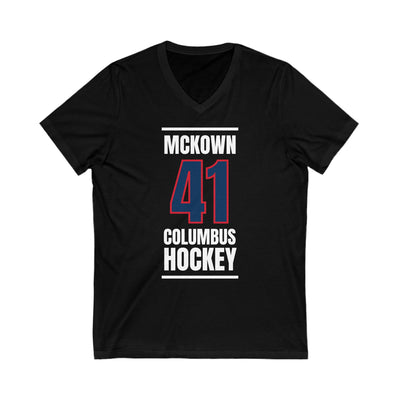 McKown 41 Columbus Hockey Union Blue Vertical Design Unisex V-Neck Tee