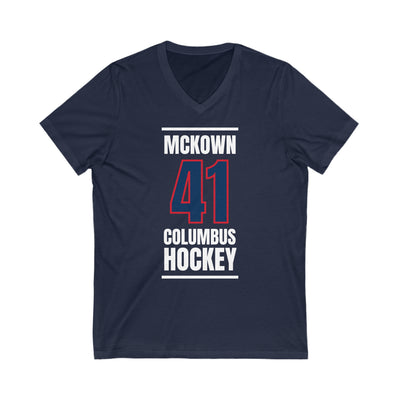 McKown 41 Columbus Hockey Union Blue Vertical Design Unisex V-Neck Tee