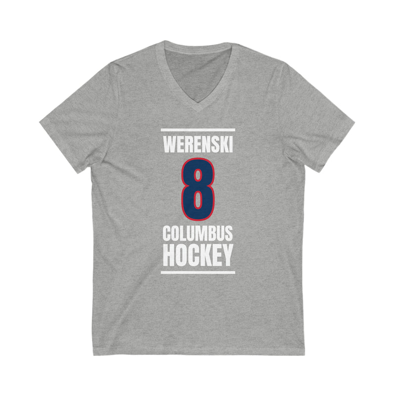 Werenski 8 Columbus Hockey Union Blue Vertical Design Unisex V-Neck Tee