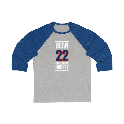 Bean 22 Columbus Hockey Union Blue Vertical Design Unisex Tri-Blend 3/4 Sleeve Raglan Baseball Shirt