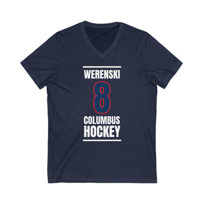 Werenski 8 Columbus Hockey Union Blue Vertical Design Unisex V-Neck Tee