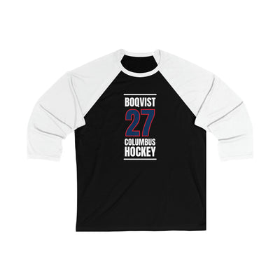 Boqvist 27 Columbus Hockey Union Blue Vertical Design Unisex Tri-Blend 3/4 Sleeve Raglan Baseball Shirt