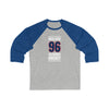 Roslovic 96 Columbus Hockey Union Blue Vertical Design Unisex Tri-Blend 3/4 Sleeve Raglan Baseball Shirt