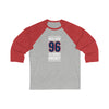 Roslovic 96 Columbus Hockey Union Blue Vertical Design Unisex Tri-Blend 3/4 Sleeve Raglan Baseball Shirt