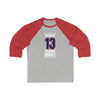 Gaudreau 13 Columbus Hockey Union Blue Vertical Design Unisex Tri-Blend 3/4 Sleeve Raglan Baseball Shirt