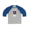Gaudreau 13 Columbus Hockey Union Blue Vertical Design Unisex Tri-Blend 3/4 Sleeve Raglan Baseball Shirt