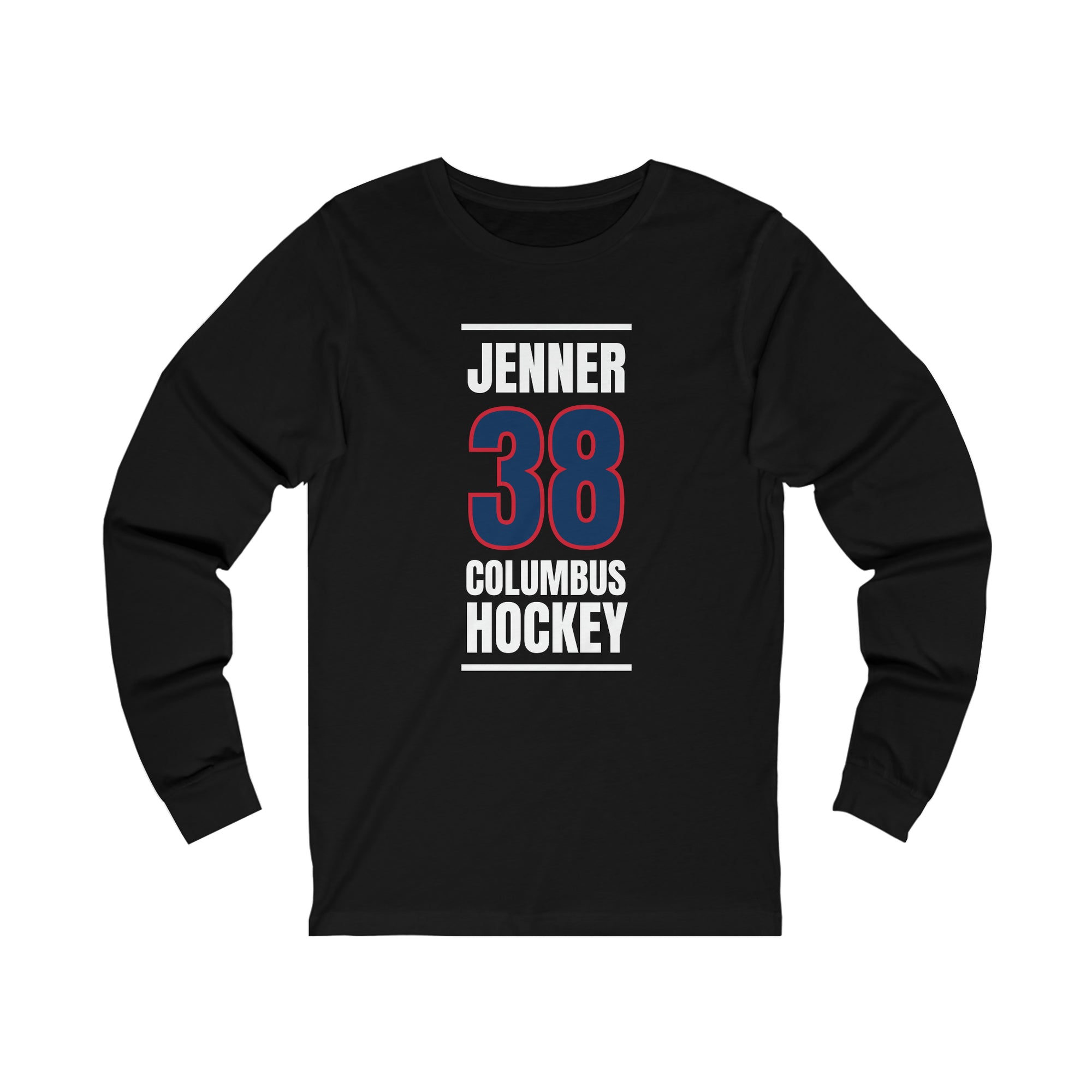 Jenner 38 Columbus Hockey Union Blue Vertical Design Unisex Jersey Long Sleeve Shirt