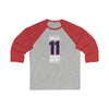 Fantilli 11 Columbus Hockey Union Blue Vertical Design Unisex Tri-Blend 3/4 Sleeve Raglan Baseball Shirt