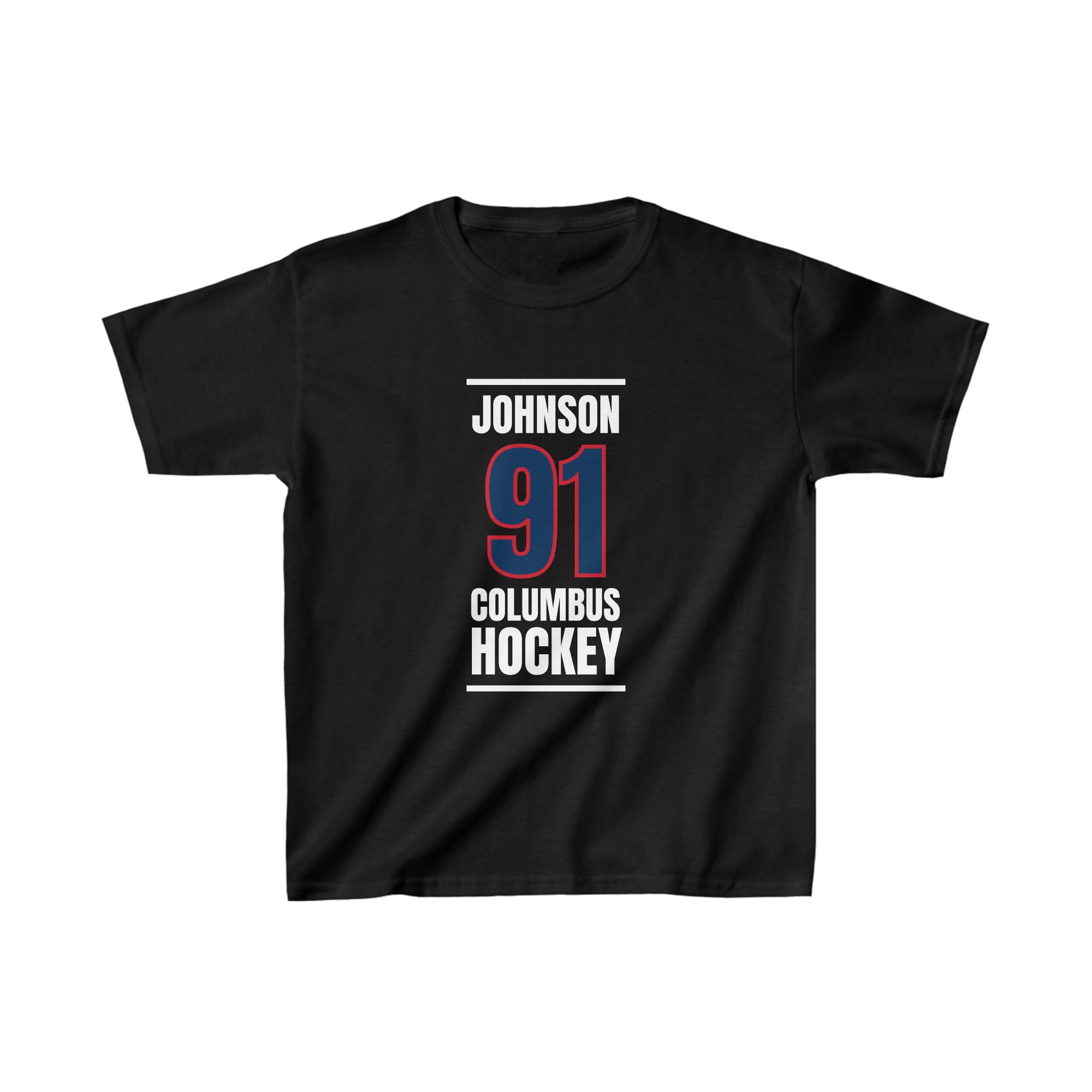 Johnson 91 Columbus Hockey Union Blue Vertical Design Kids Tee