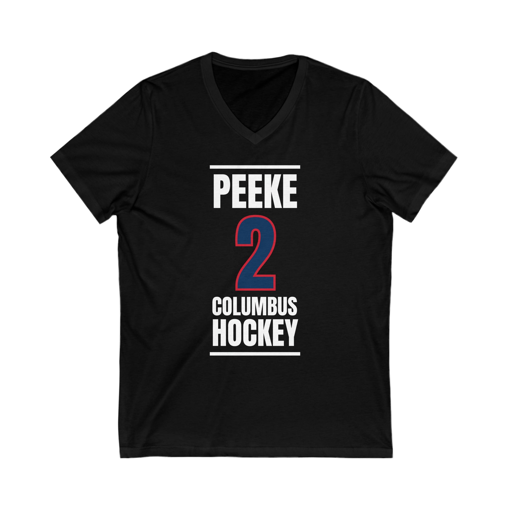Peeke 2 Columbus Hockey Union Blue Vertical Design Unisex V-Neck Tee