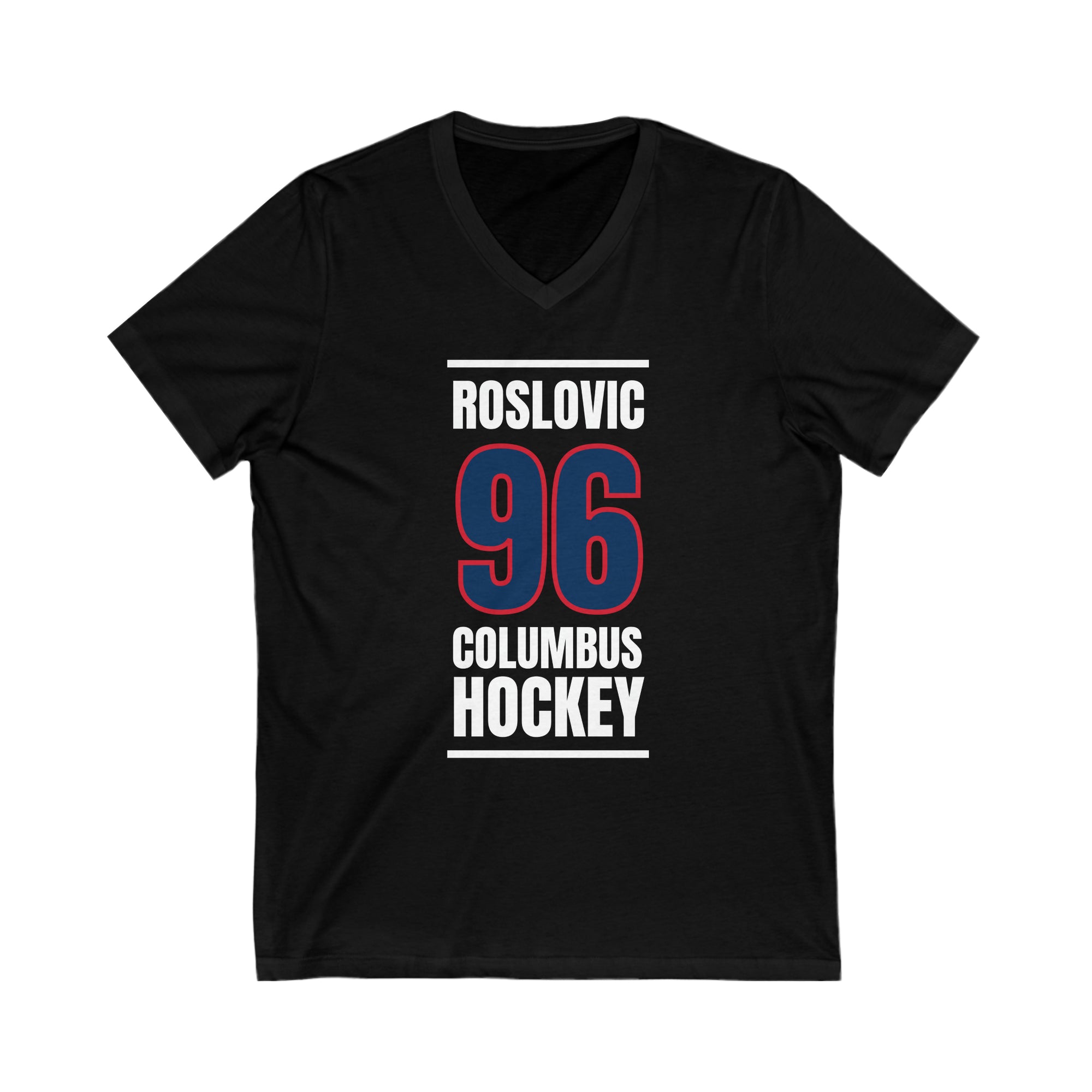 Roslovic 96 Columbus Hockey Union Blue Vertical Design Unisex V-Neck Tee