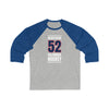 Bemstrom 52 Columbus Hockey Union Blue Vertical Design Unisex Tri-Blend 3/4 Sleeve Raglan Baseball Shirt