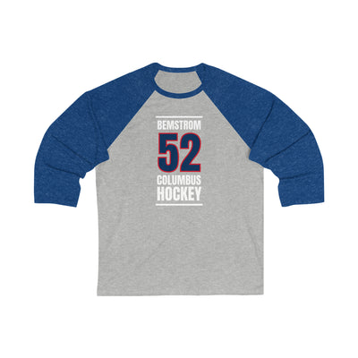 Bemstrom 52 Columbus Hockey Union Blue Vertical Design Unisex Tri-Blend 3/4 Sleeve Raglan Baseball Shirt