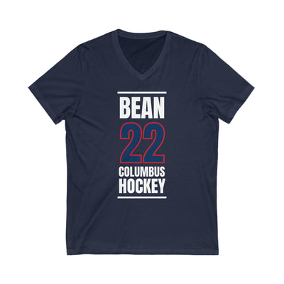 Bean 22 Columbus Hockey Union Blue Vertical Design Unisex V-Neck Tee