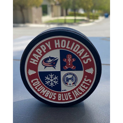 Columbus Blue Jackets Hockey Puck:  Happy Holidays