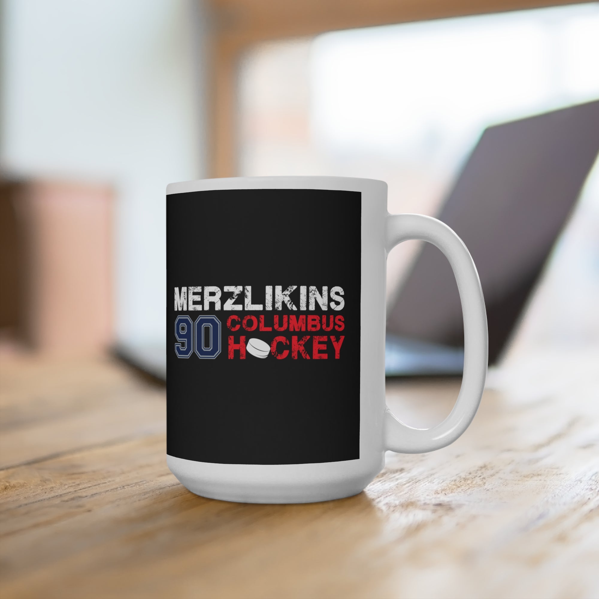 Merzlikins 90 Columbus Hockey Ceramic Coffee Mug In Black, 15oz